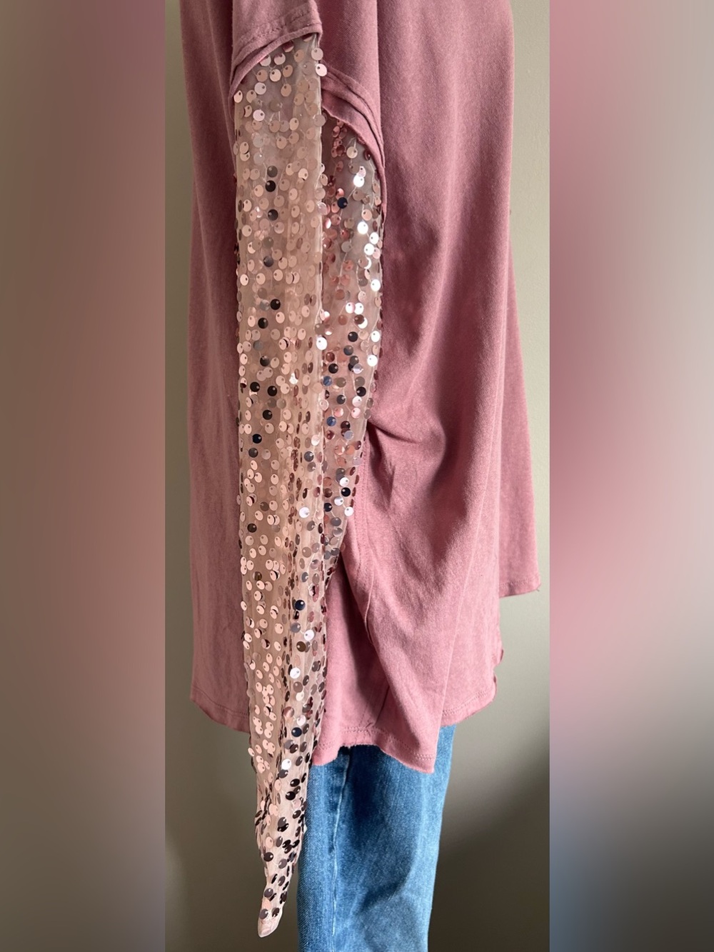 NWT - Free People “Celine” T-Shirt w. Sequinned Detail in “Lavender Shadows” - Picture 12 of 14